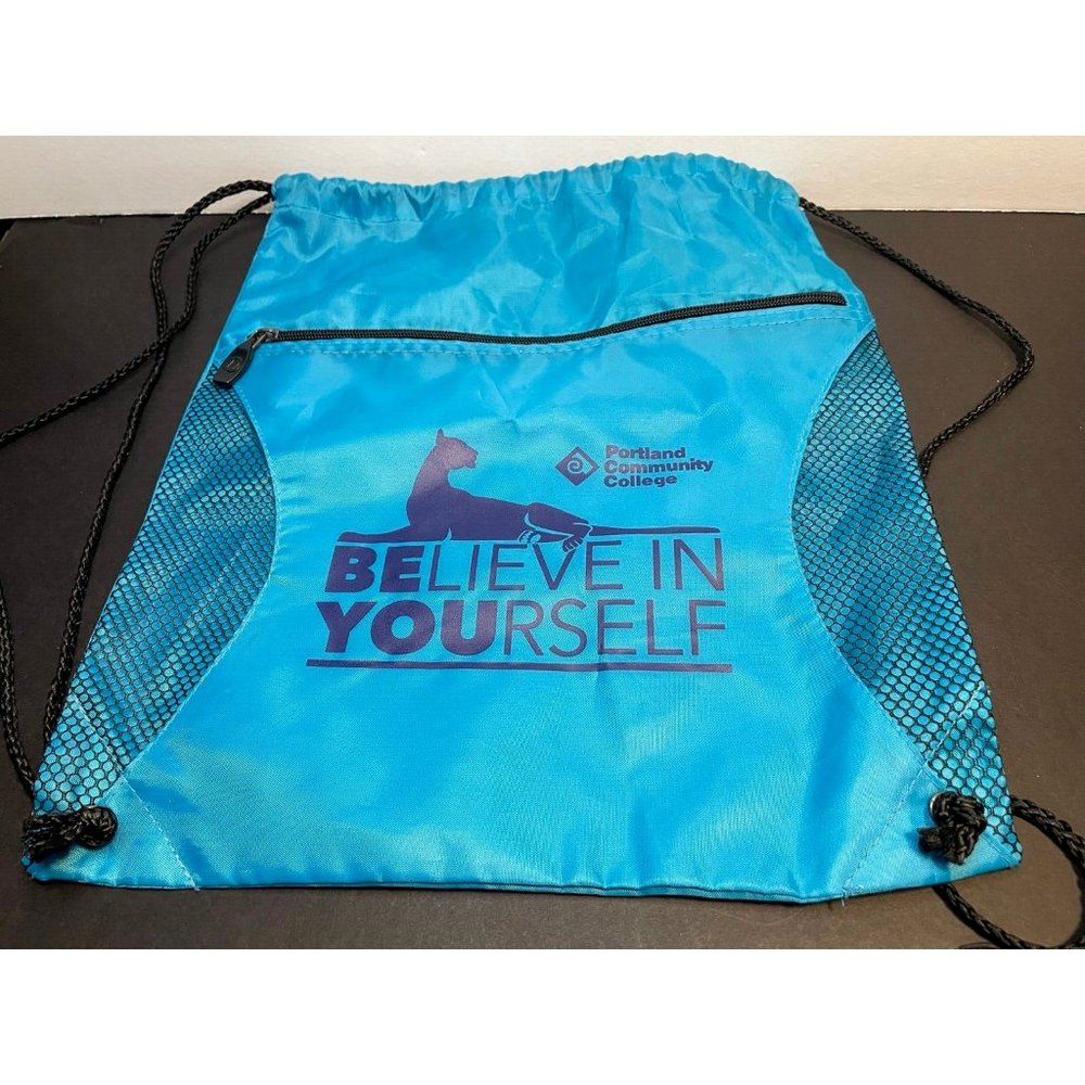PCC Portland Community College drawstring backpack tote bag 16" x 14" blue
